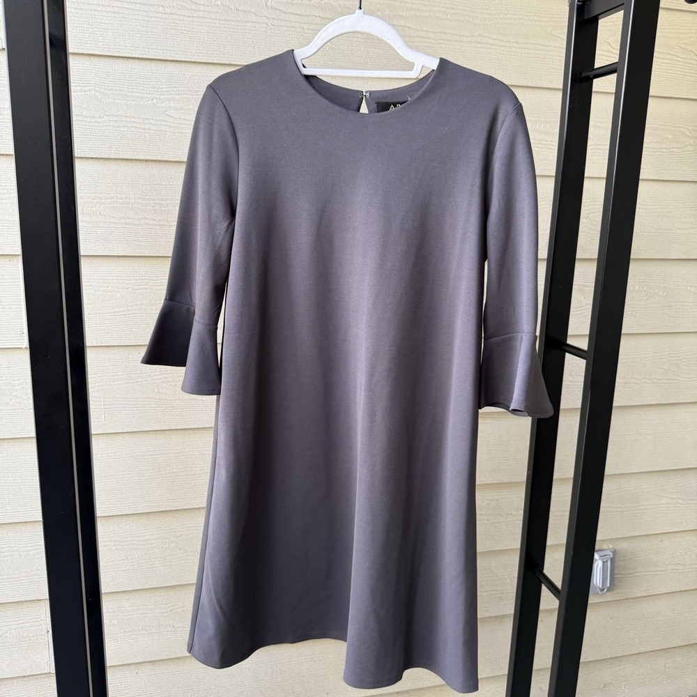 ABS Collection Bell Sleeve Sheath Dress Size Small Charcoal Black Grey NEW